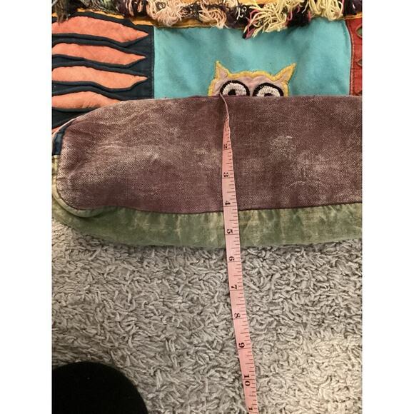 Fabric Owl Hobo Bag Cotton Blue Brown Hippie Bohemian Indie Emo Crow Patchwork - Picture 12 of 12